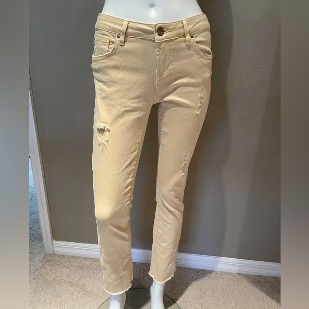 Dear John Payback Cuffed Cropped Straight Leg Golden Tan Jeans